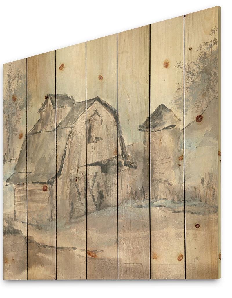 DesignQ Farmhouse Barn Grey V - Modern Farmhouse Print On Natural Pine Wood