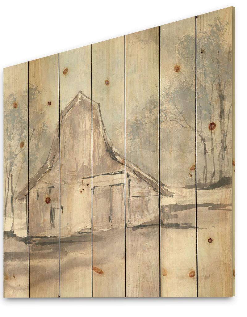 DesignQ Farmhouse Barn Grey VI - Modern Farmhouse Print On Natural Pine Wood