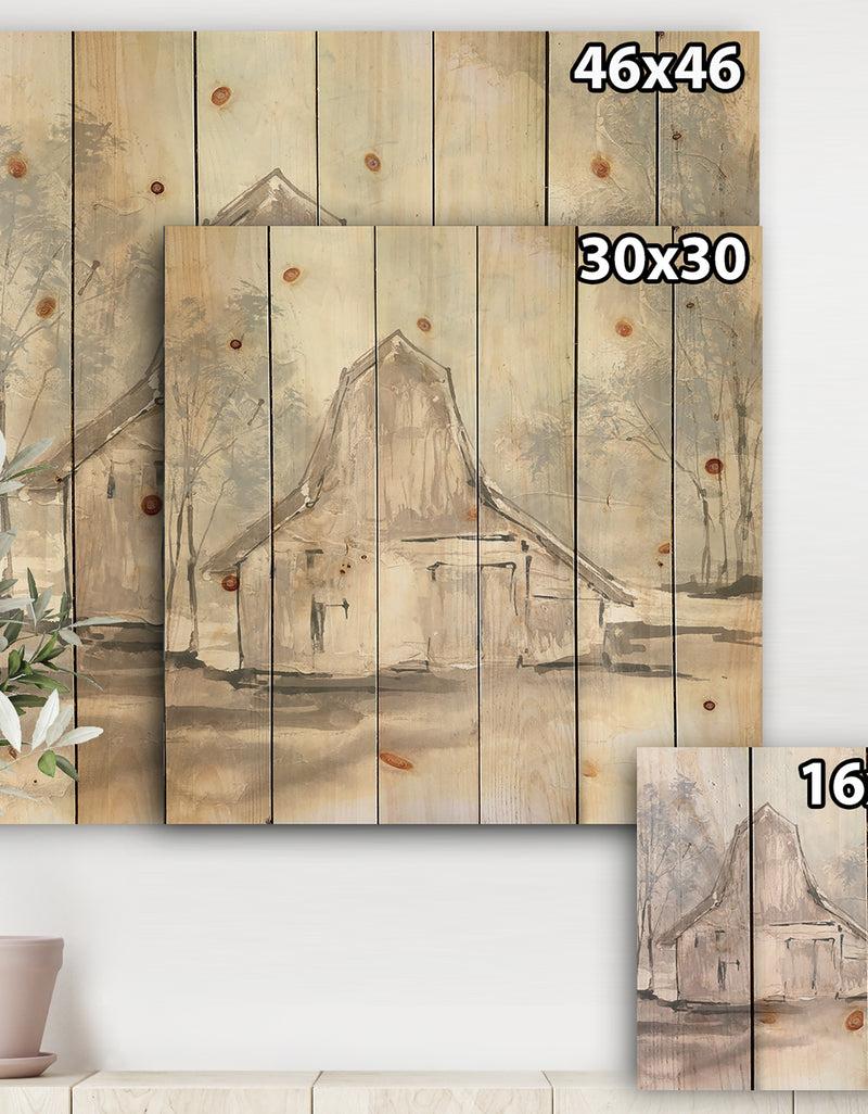 DesignQ Farmhouse Barn Grey VI - Modern Farmhouse Print On Natural Pine Wood