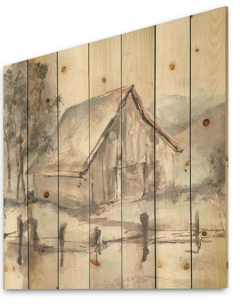 DesignQ Farmhouse Barn Grey VII - Modern Farmhouse Print On Natural Pine Wood