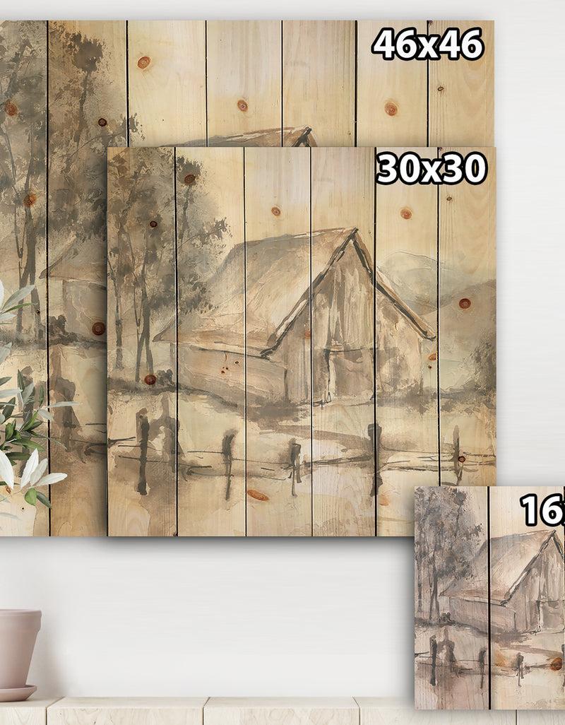 DesignQ Farmhouse Barn Grey VII - Modern Farmhouse Print On Natural Pine Wood