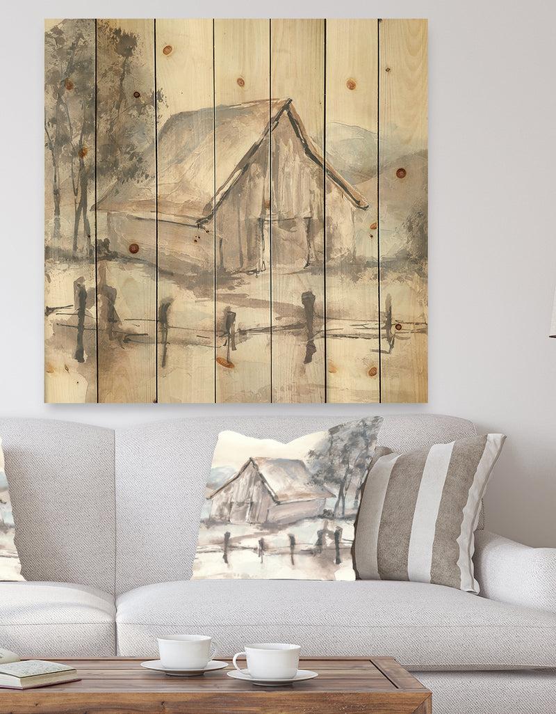 DesignQ Farmhouse Barn Grey VII - Modern Farmhouse Print on Natural Pine Wood