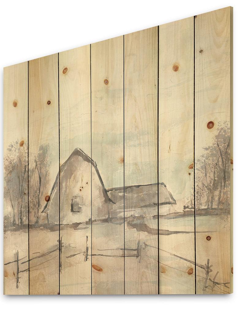 DesignQ Farmhouse Barn Grey VIII - Modern Farmhouse Print On Natural Pine Wood