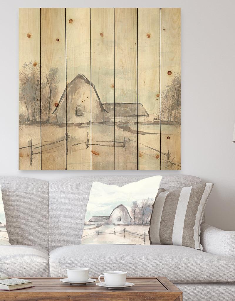 DesignQ Farmhouse Barn Grey VIII - Modern Farmhouse Print on Natural Pine Wood