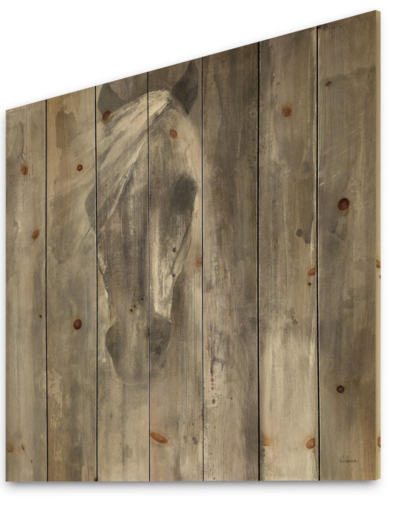 DesignQ Farmhouse Horse - Modern Farmhouse Print On Natural Pine Wood