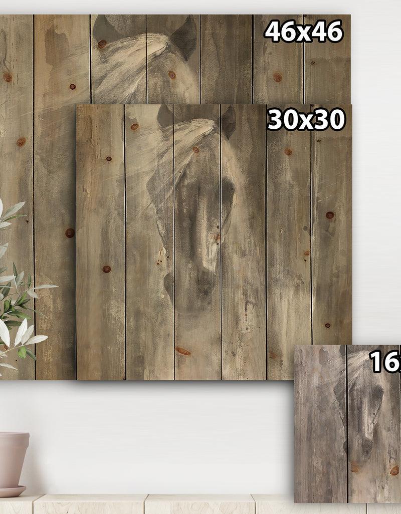 DesignQ Farmhouse Horse - Modern Farmhouse Print On Natural Pine Wood