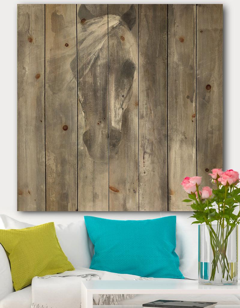 DesignQ Farmhouse Horse - Modern Farmhouse Print on Natural Pine Wood