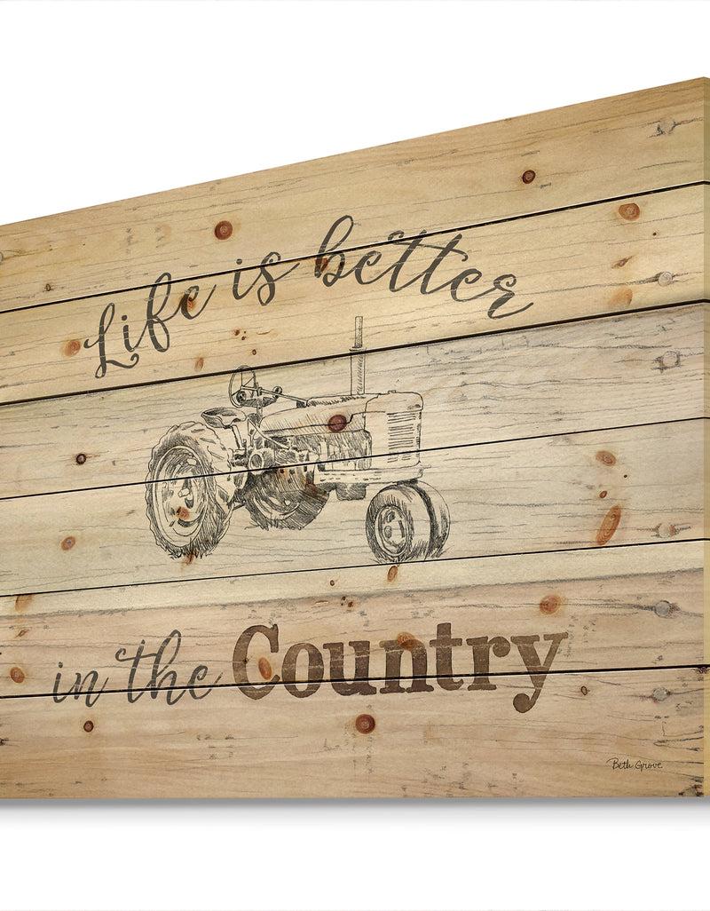 DesignQ Farmhouse Moment Tractors - Farmhouse Print On Natural Pine Wood