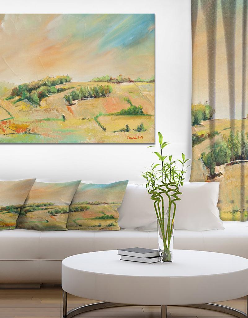 DesignQ Farmland over The Hill - Landscapes Painting Print on Wrapped Canvas