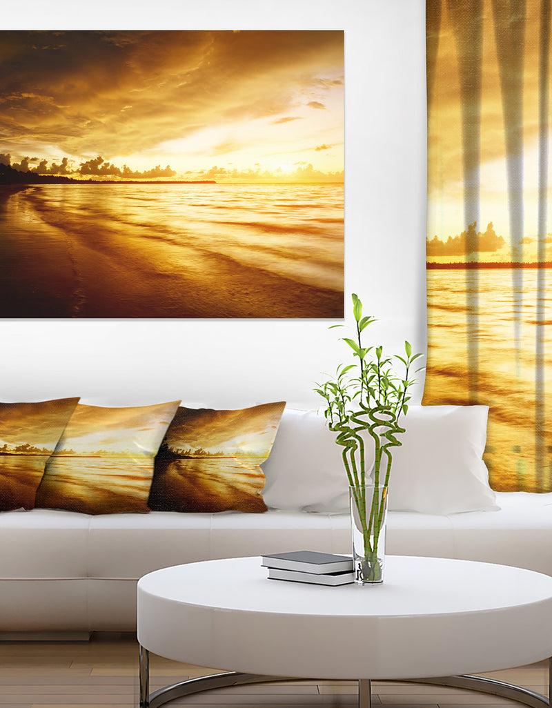 DesignQ Fascinating Caribbean Beach in Yellow - Seashore Canvas Wall Art
