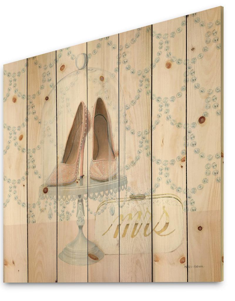 DesignQ Fashion And Glam Shoes I - Posh & Luxe Print On Natural Pine Wood