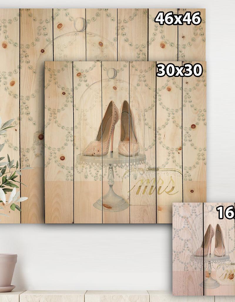DesignQ Fashion And Glam Shoes I - Posh & Luxe Print On Natural Pine Wood