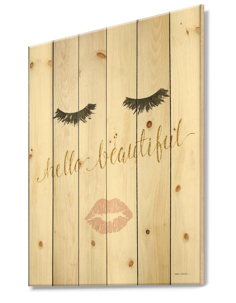 DesignQ Fashion Glam Lips On Gold I - Posh & Luxe Print On Natural Pine Wood