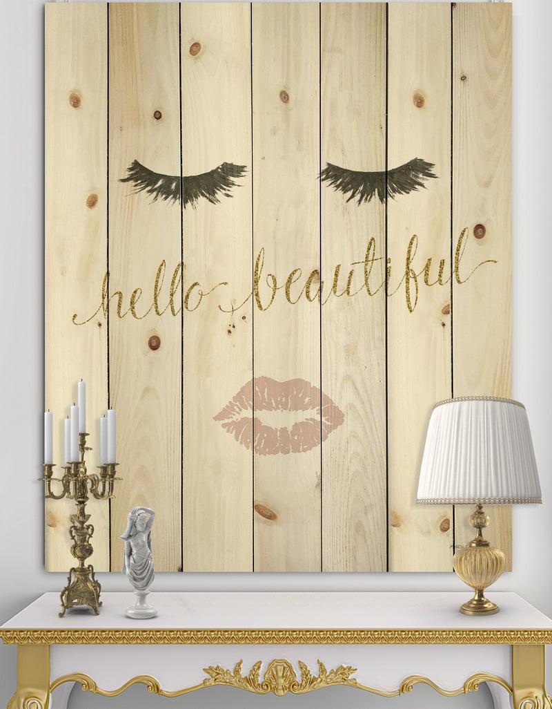 DesignQ fashion Glam Lips on Gold I - Posh & Luxe Print on Natural Pine Wood