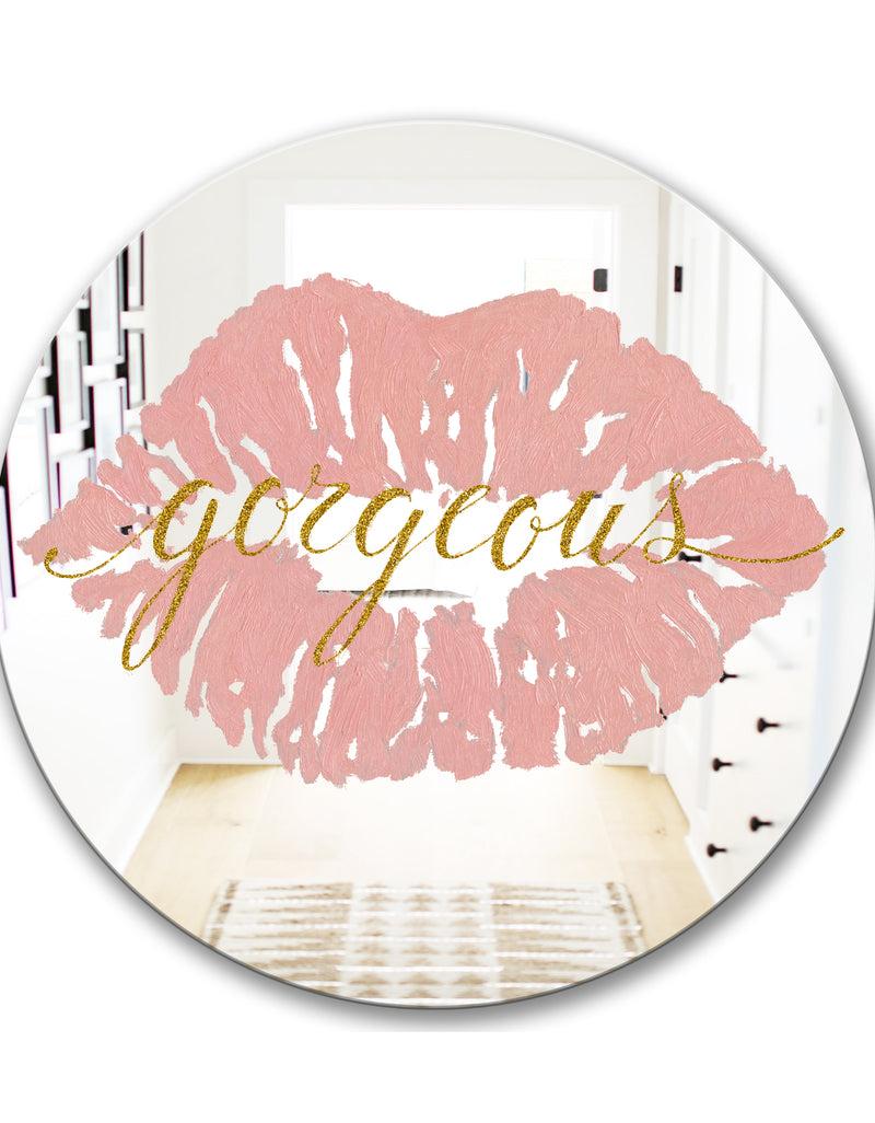 DesignQ Fashion Glam Lips On Gold II - Modern Mirror - Oval And Circle Wall Mirror