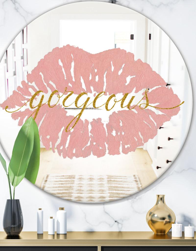 DesignQ Fashion Glam Lips On Gold II - Modern Mirror - Oval and Circle Wall Mirror