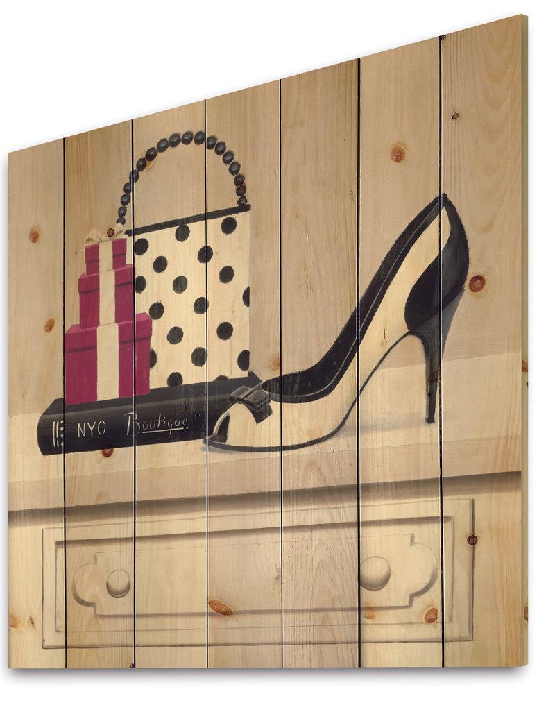 DesignQ Fashion Stiletto And Glamorous Polka Purse - Fashion Print On Natural Pine Wood