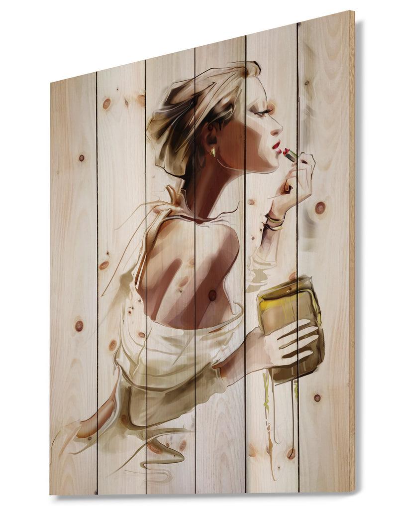 DesignQ Fashion Woman - Fashion Print On Natural Pine Wood