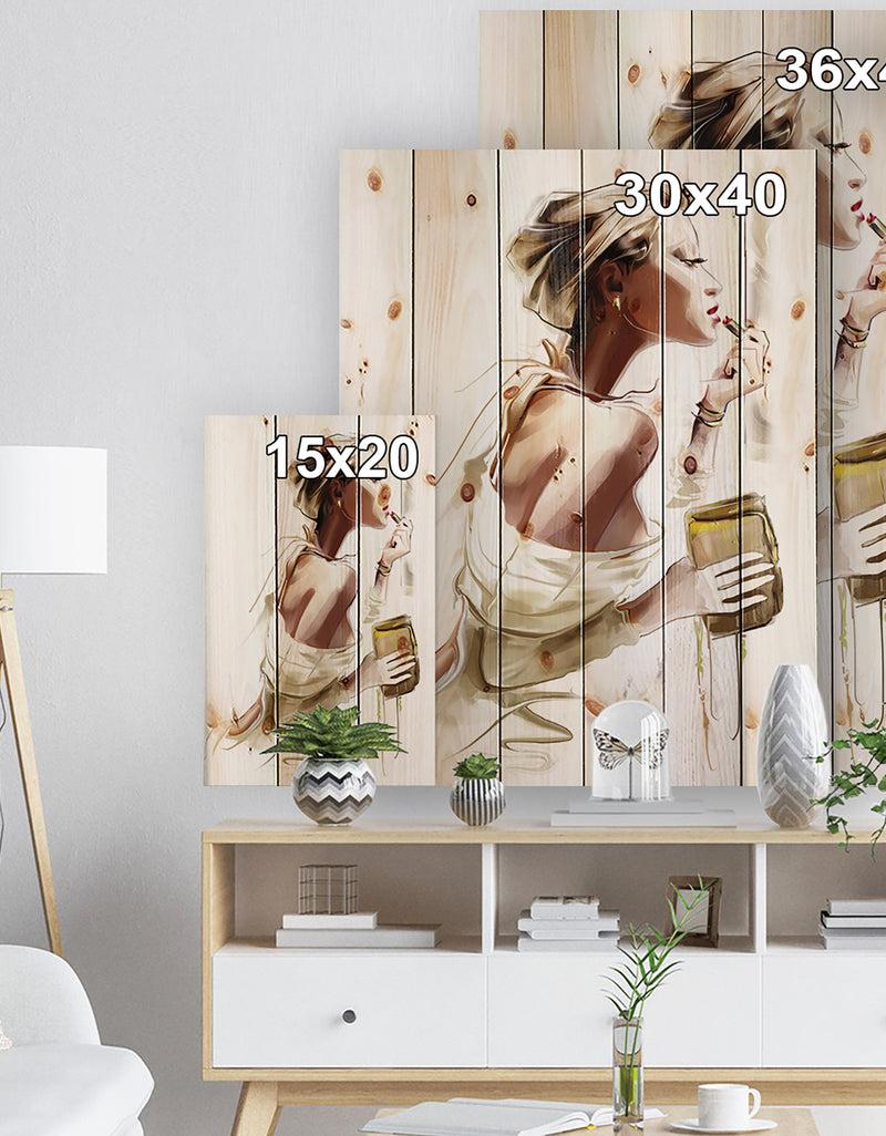 DesignQ Fashion Woman - Fashion Print On Natural Pine Wood