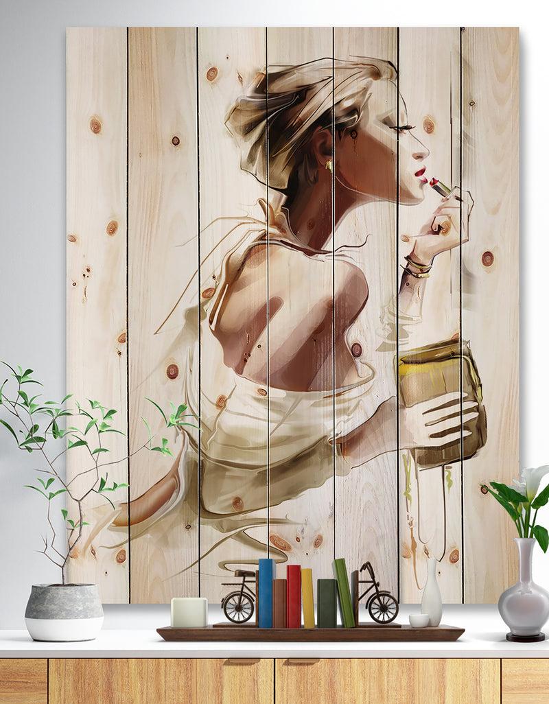 DesignQ Fashion Woman - Fashion Print on Natural Pine Wood