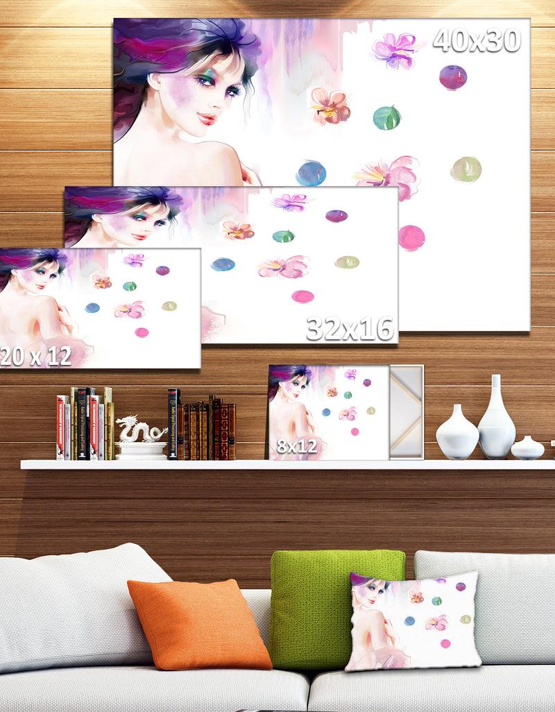 DesignQ Fashion Woman With Purple Shade - Watercolor Painting Canvas Print