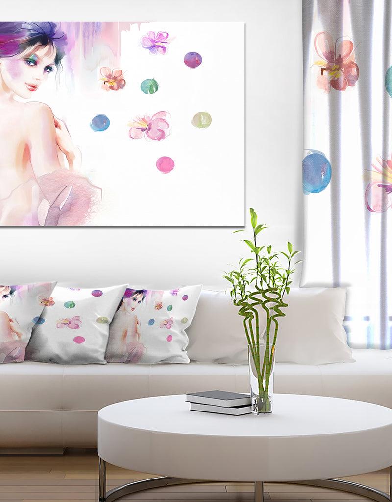 DesignQ Fashion Woman with Purple Shade - Watercolor Painting Canvas Print