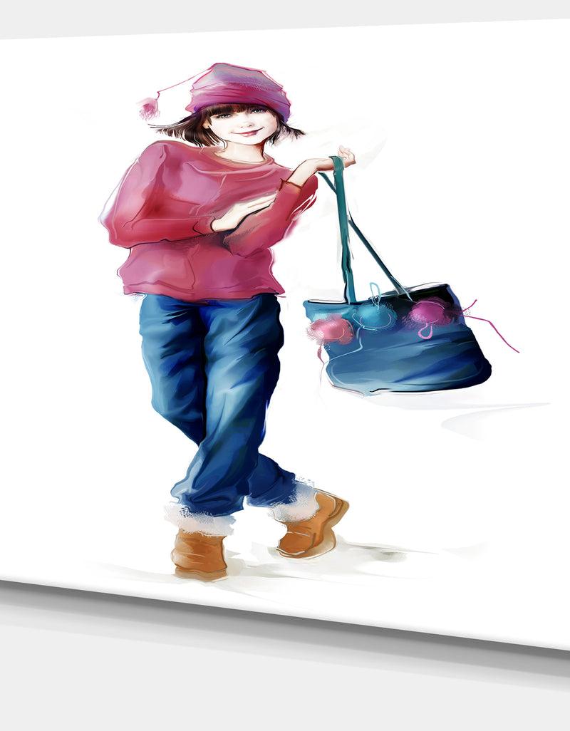 DesignQ Fashion Young Girl In Red - Portrait Canvas Art Print