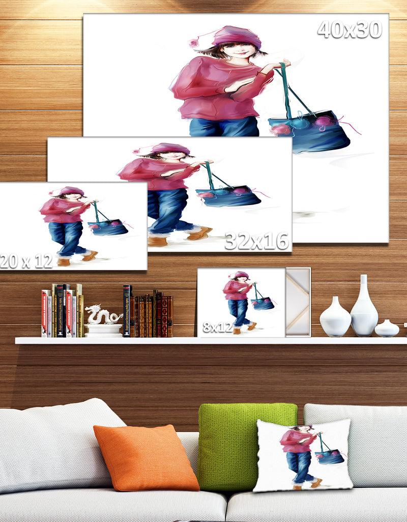 DesignQ Fashion Young Girl In Red - Portrait Canvas Art Print