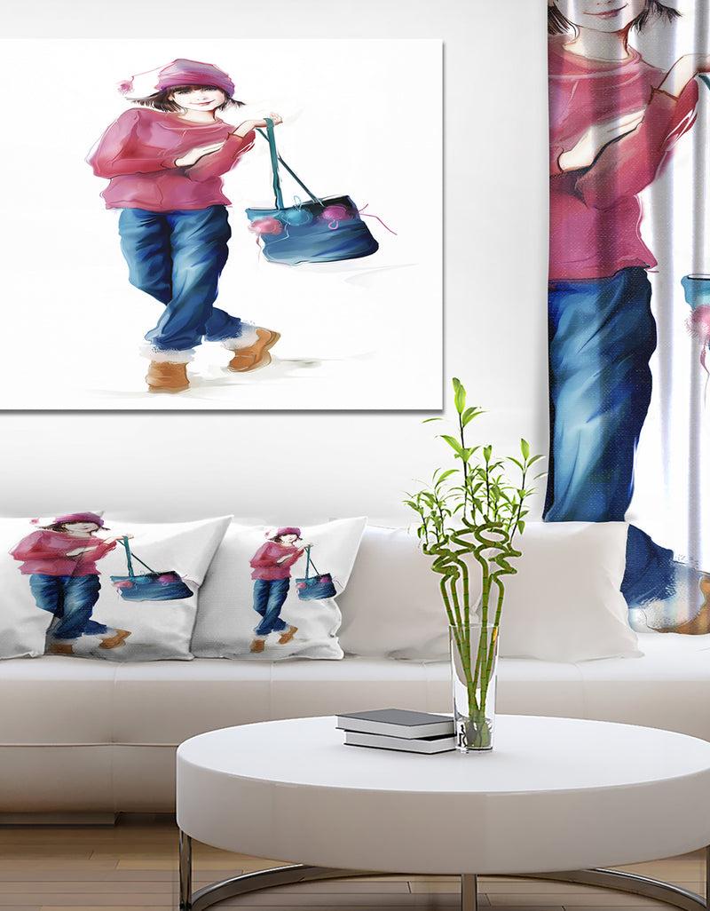 DesignQ Fashion Young Girl in Red - Portrait Canvas Art Print