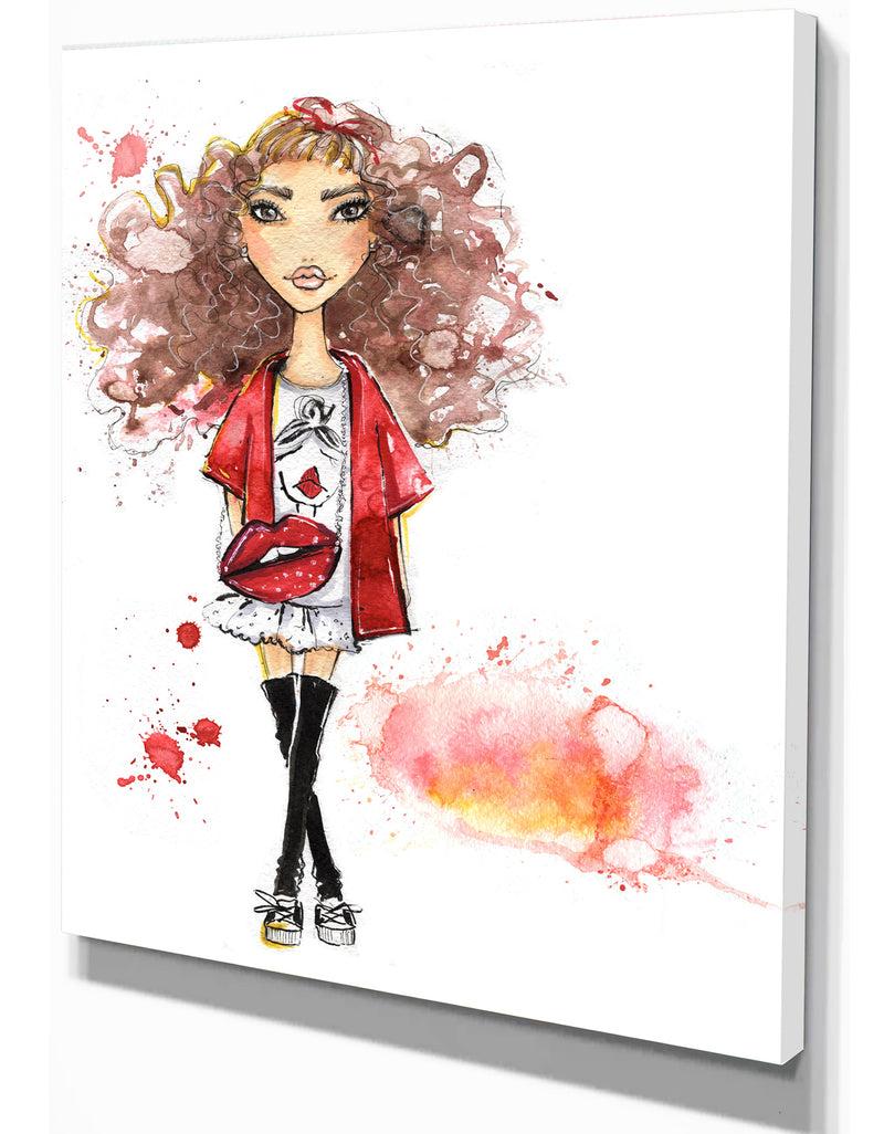 DesignQ Fashionable Teenage Girl - Glamour Painting Print On Wrapped Canvas