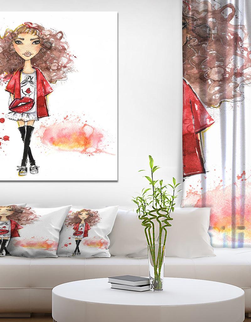 DesignQ Fashionable teenage girl - Glamour Painting Print on Wrapped Canvas