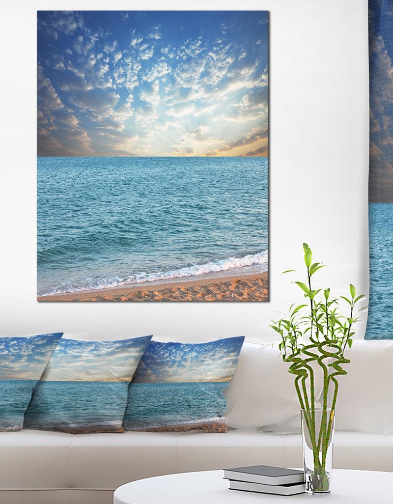 DesignQ Fasting Moving Clouds Over Blue Beach - Modern Beach Canvas Art Print