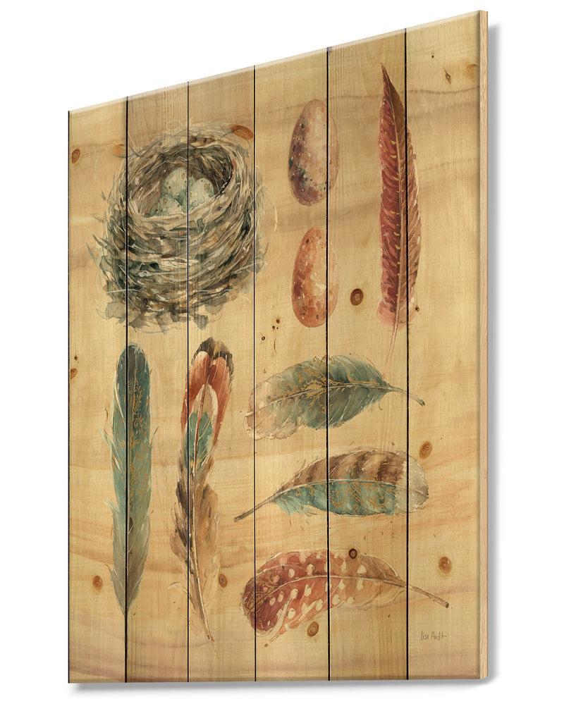 DesignQ Feathers Cottage Family - Farmhouse Print On Natural Pine Wood