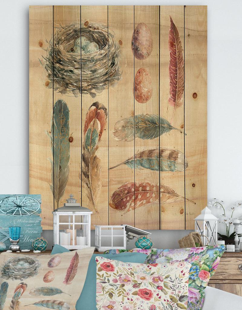 DesignQ Feathers Cottage Family - Farmhouse Print on Natural Pine Wood