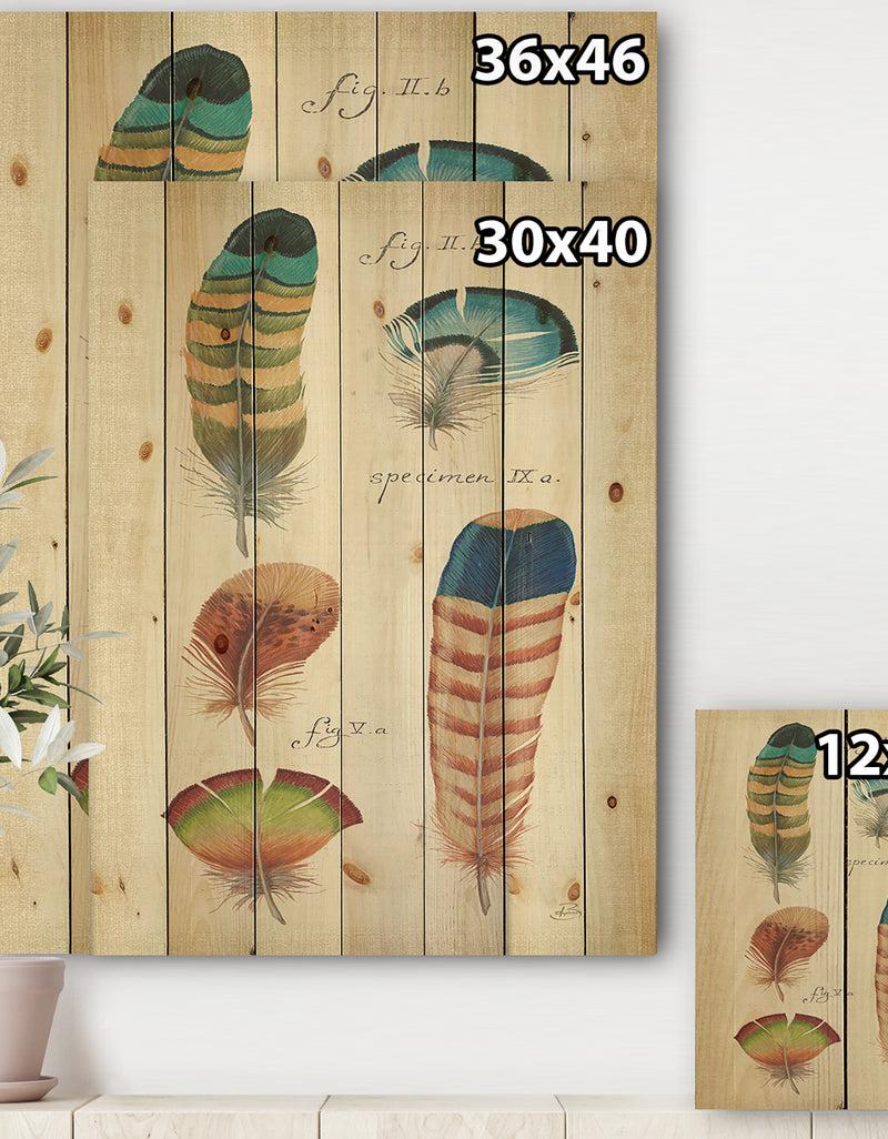 DesignQ Feathers Cottage Family II - Cabin & Lodge Print On Natural Pine Wood