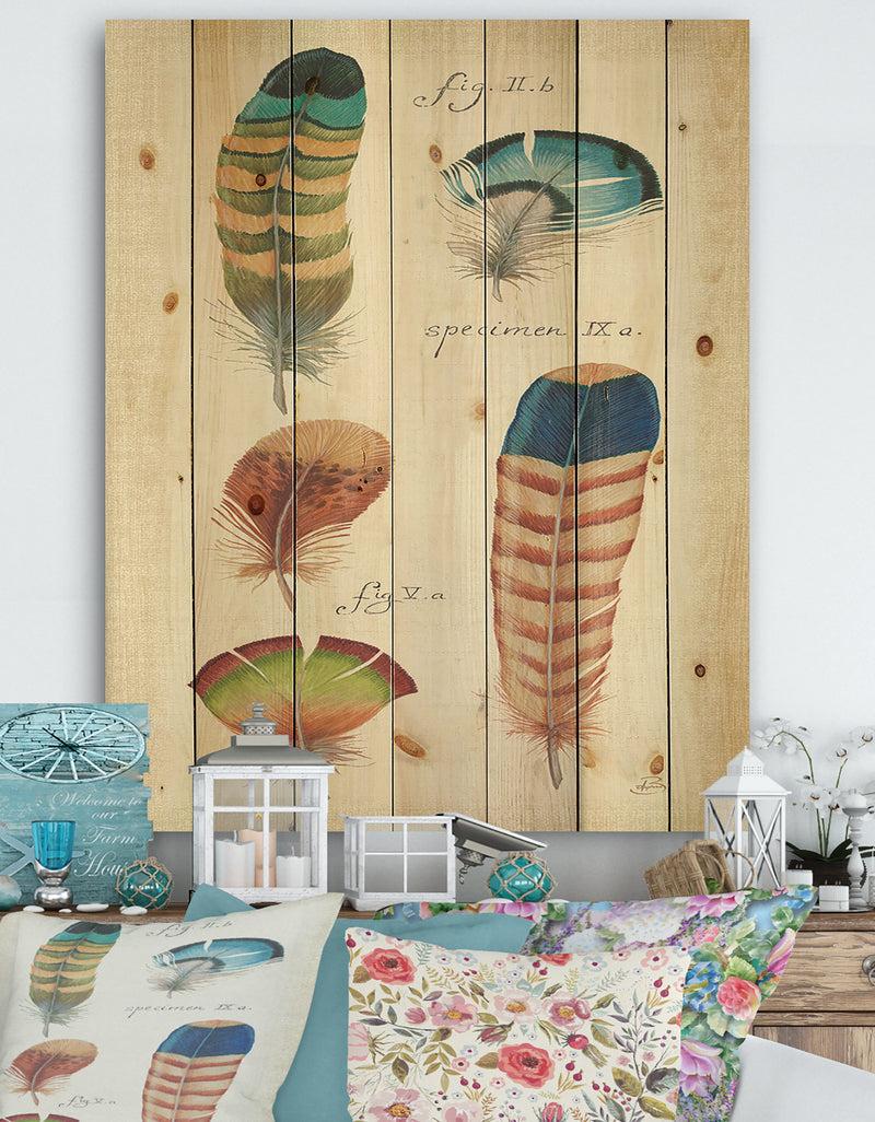 DesignQ Feathers Cottage Family II - Cabin & Lodge Print on Natural Pine Wood