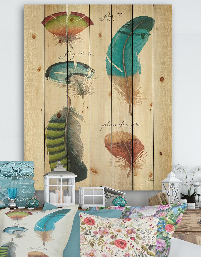 DesignQ Feathers Cottage Family III - Cabin & Lodge Print on Natural Pine Wood