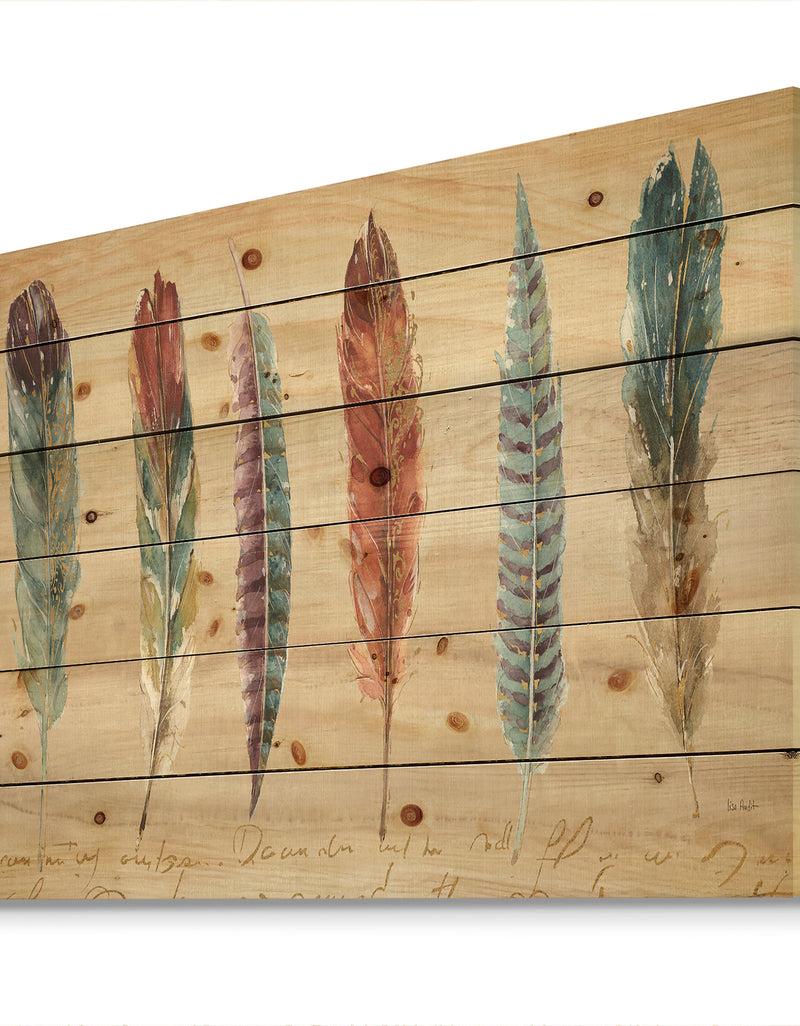 DesignQ Feathers Cottage Family - Lake House Print On Natural Pine Wood