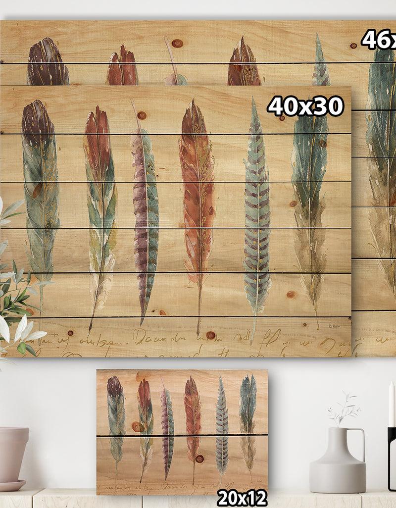 DesignQ Feathers Cottage Family - Lake House Print On Natural Pine Wood