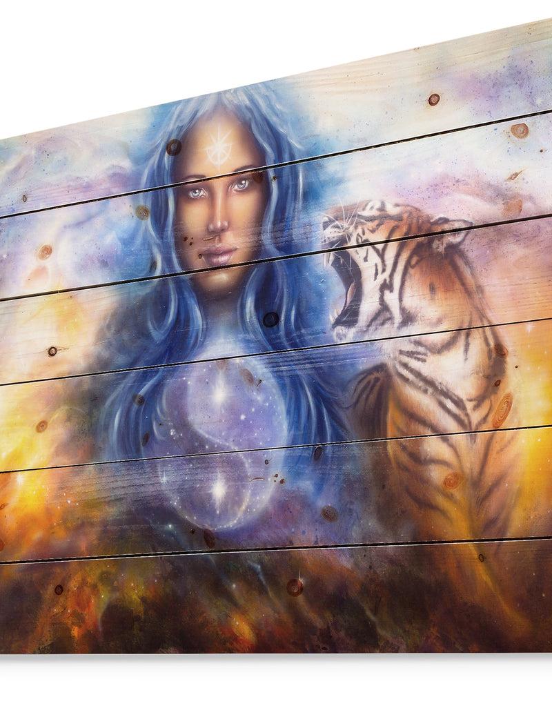 DesignQ Female Goddess Lada - Portrait Print On Natural Pine Wood