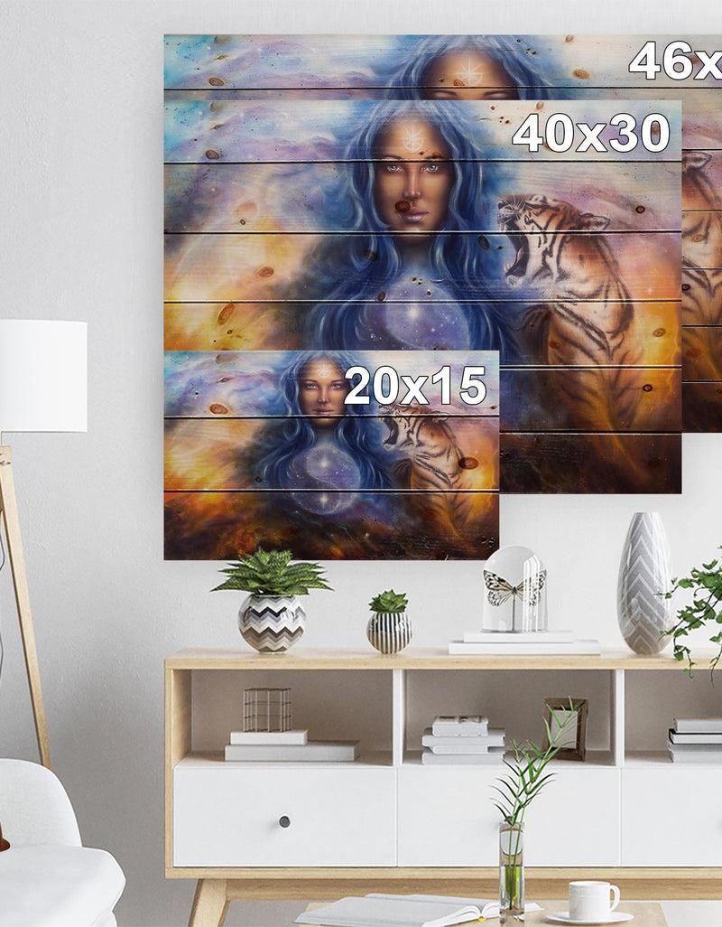 DesignQ Female Goddess Lada - Portrait Print On Natural Pine Wood