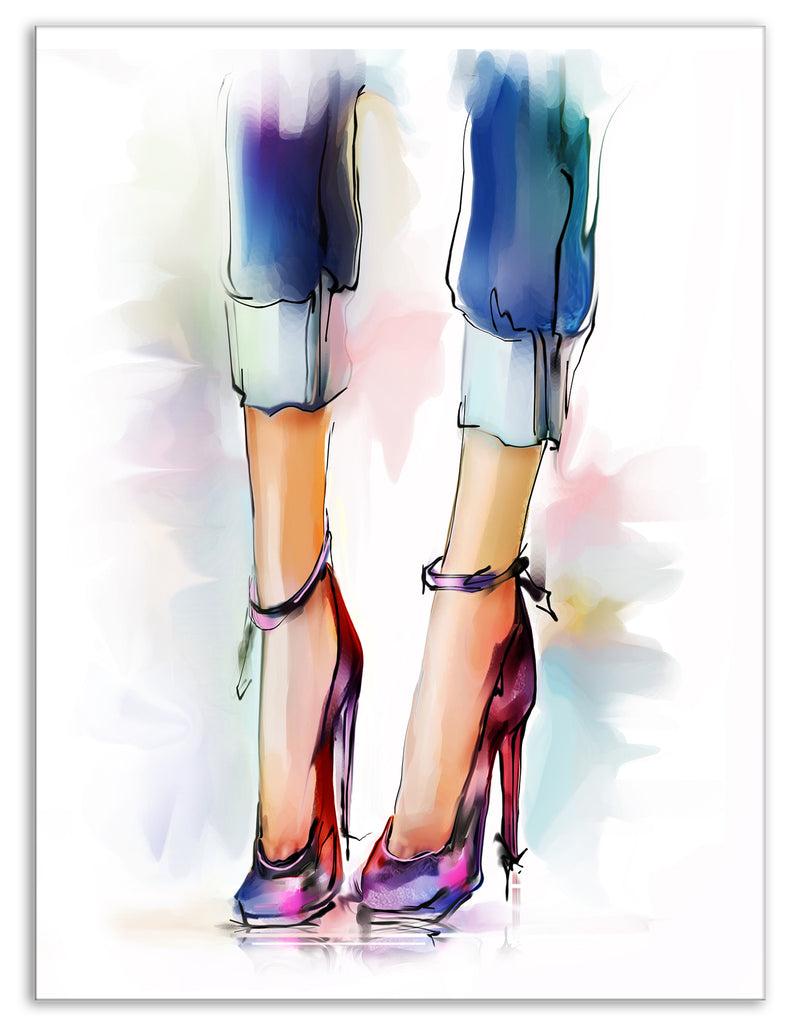 DesignQ Female Legs And Shoes - Digital Print On Canvas