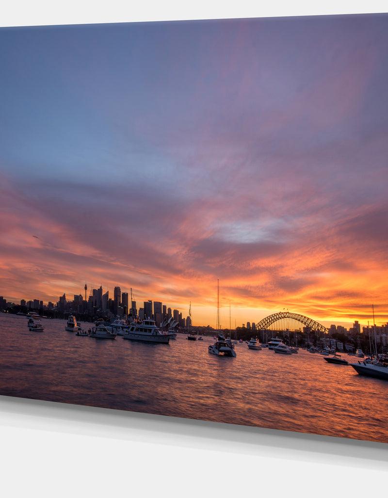 DesignQ Ferry In Sydney Harbor At Sunset - Landscape Art Print Canvas