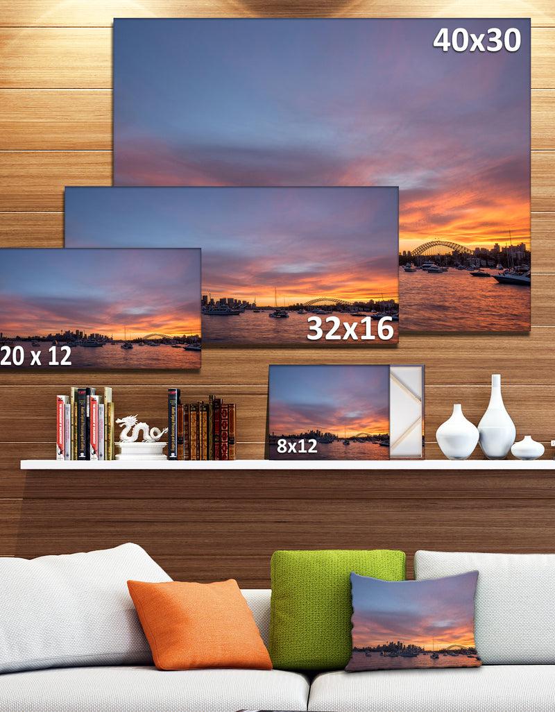 DesignQ Ferry In Sydney Harbor At Sunset - Landscape Art Print Canvas