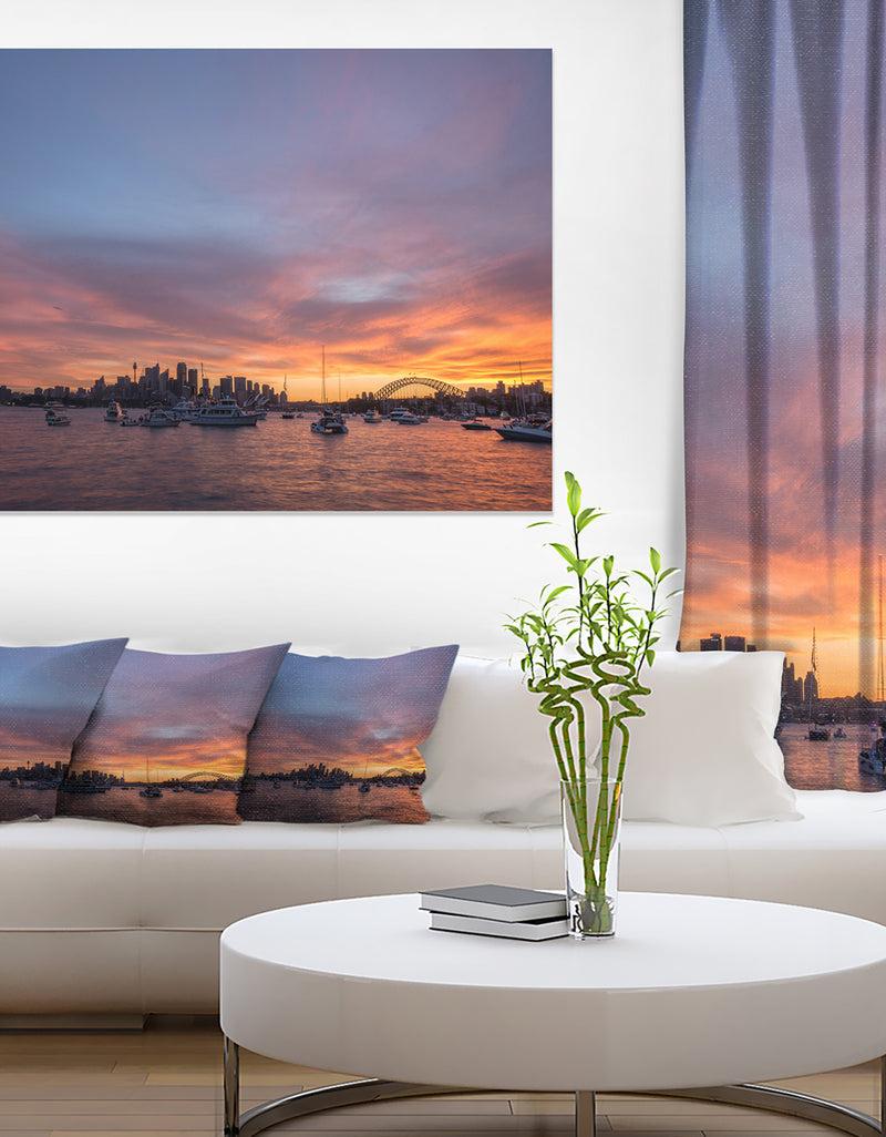 DesignQ Ferry in Sydney Harbor at Sunset - Landscape Art Print Canvas