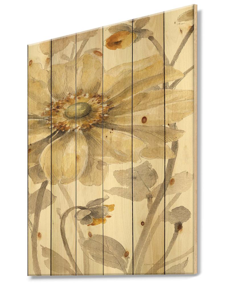 DesignQ Fields Of Gold IV - Farmhouse Print On Natural Pine Wood