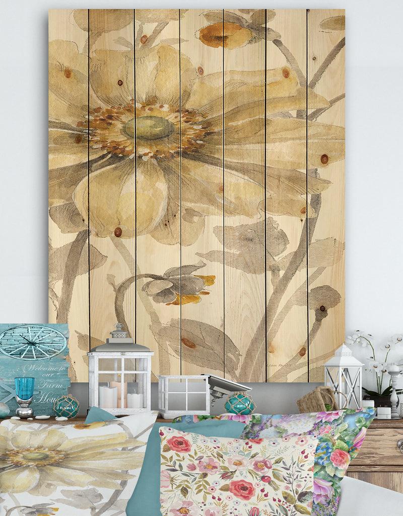 DesignQ Fields of Gold IV - Farmhouse Print on Natural Pine Wood