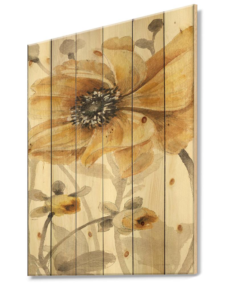 DesignQ Fields Of Gold VIII - Farmhouse Print On Natural Pine Wood
