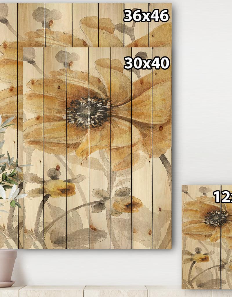 DesignQ Fields Of Gold VIII - Farmhouse Print On Natural Pine Wood