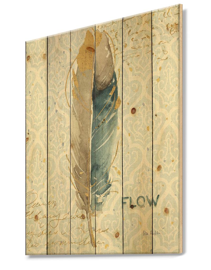 DesignQ Fields Of Gold Watercolor Flower IV - Traditional Print On Natural Pine Wood